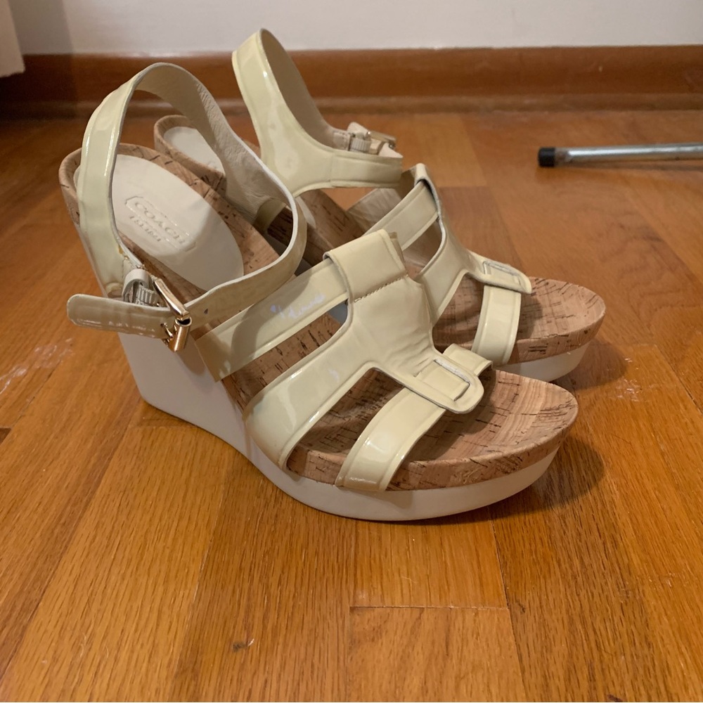 Coach cream and cork platform wedges size 9